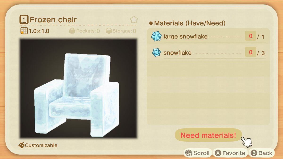 Una receta de Animal Crossing para una silla congelada