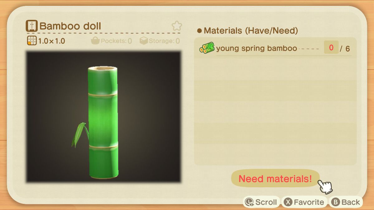 Un lienzo de creación de Animal Crossing para una muñeca de bambú