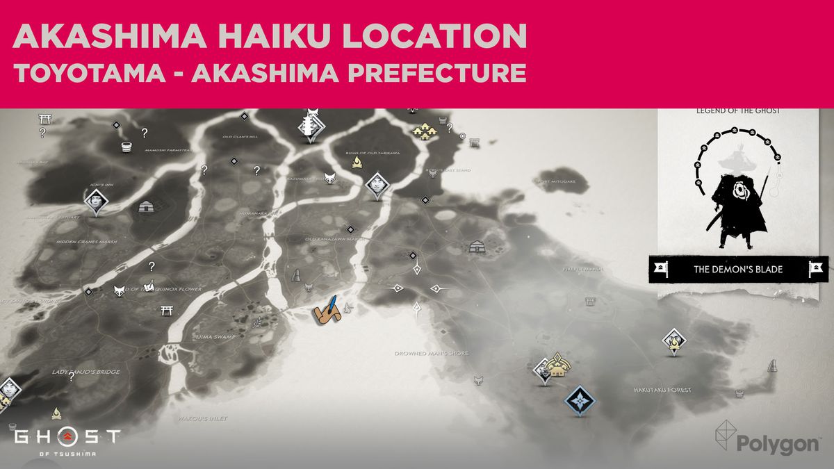 La ubicación del haiku de Akashima en Ghost of Tsushima