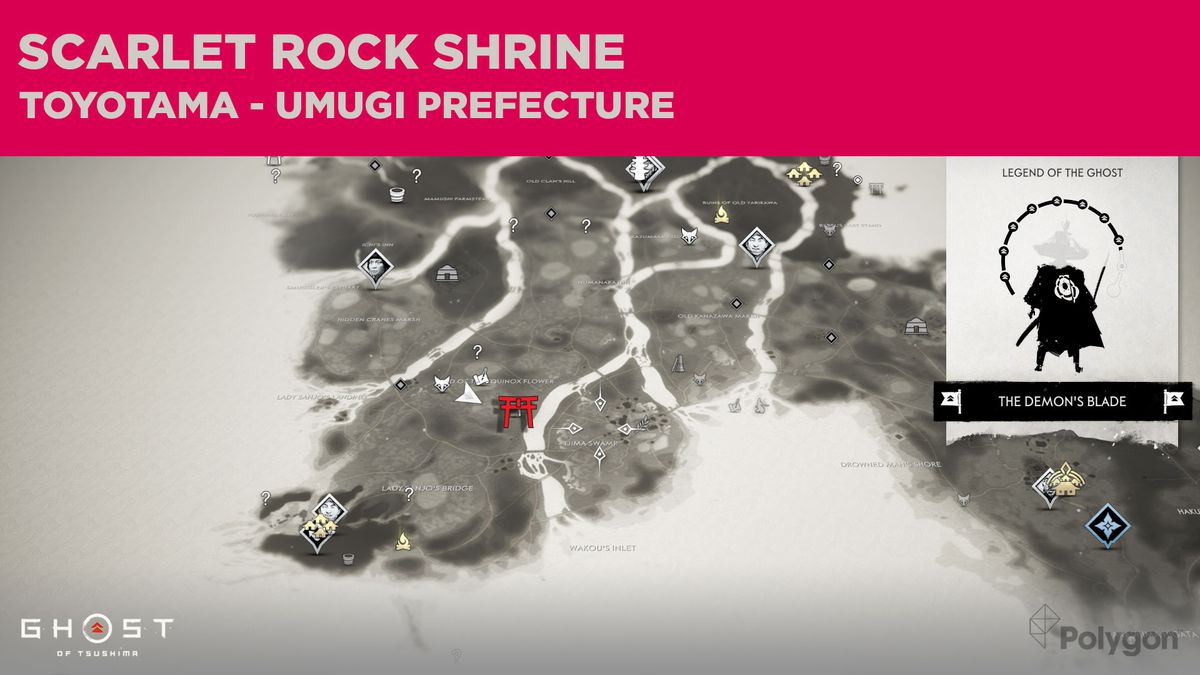 La ubicación del Santuario de la Piedra Escarlata en Ghost of Tsushima