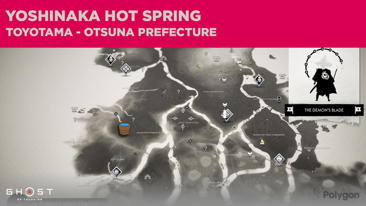 La ubicación de las aguas termales en Otsuna en Ghost of Tsushima